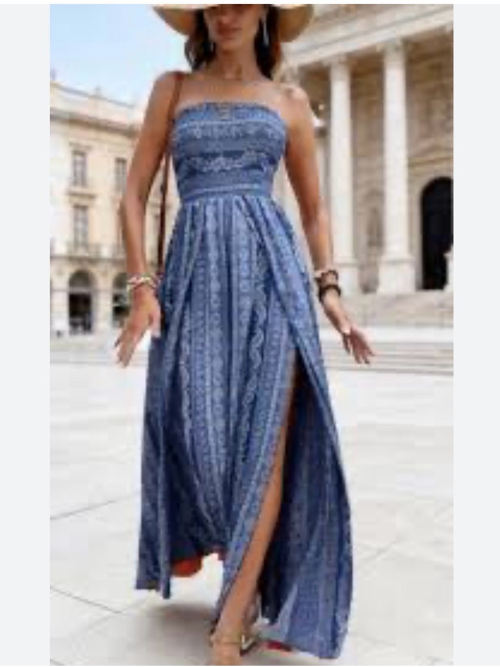 Blue Strapless Maxi romper with Side Slits Women's Summer